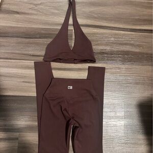 Crop Shop Boutique Women's Leggings & Matching Top in Deep Brown